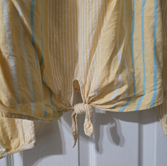 Roxy Crossing Stripes Off The Shoulder Cotton Top, Tie Hem, Lightweight, EUC! - Picture 7 of 12